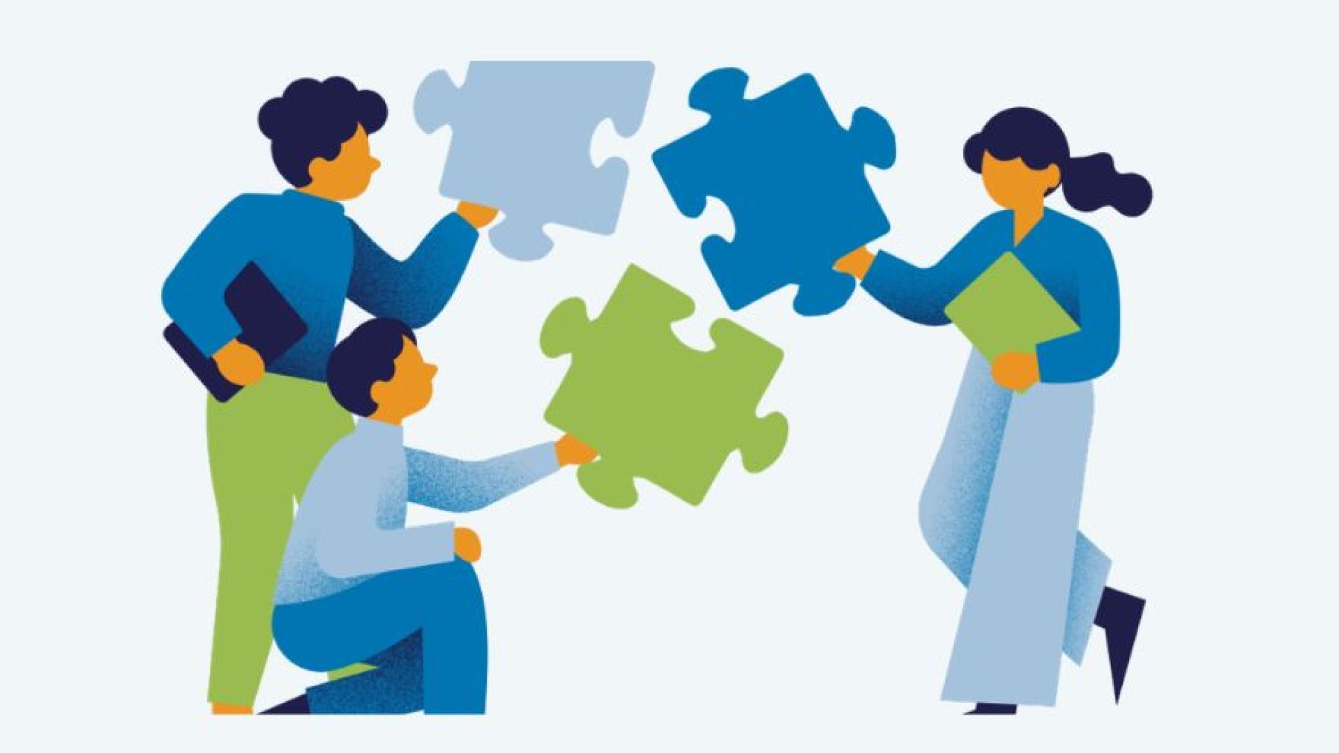 People meeting with jigsaw pieces