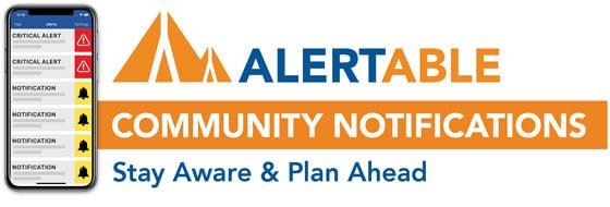 Alertable logo with phone displaying notifications.
